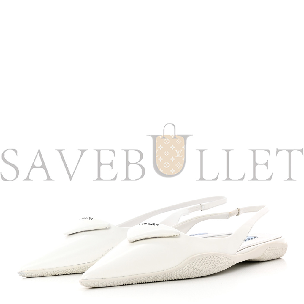 Pra*a spazzolato triangle logo pointed toe slingback flats 37 white