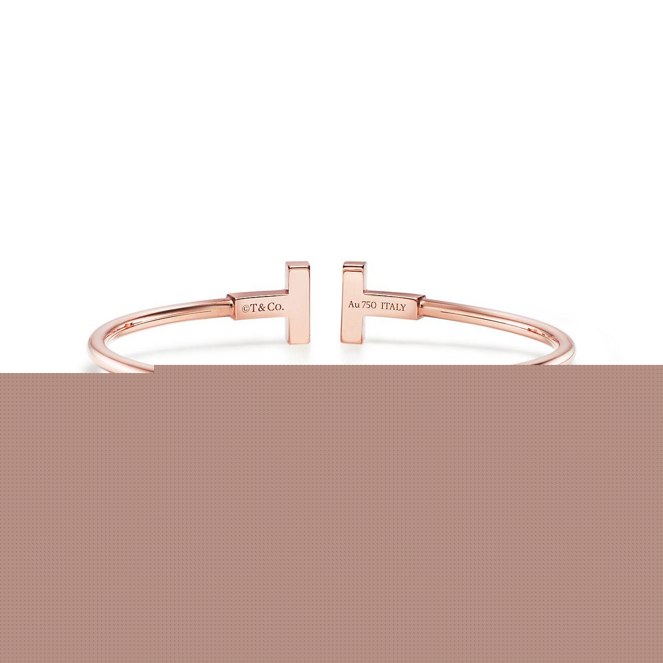 T*f*ny t wire bracelet in rose gold with diamonds and mother-of-pearl