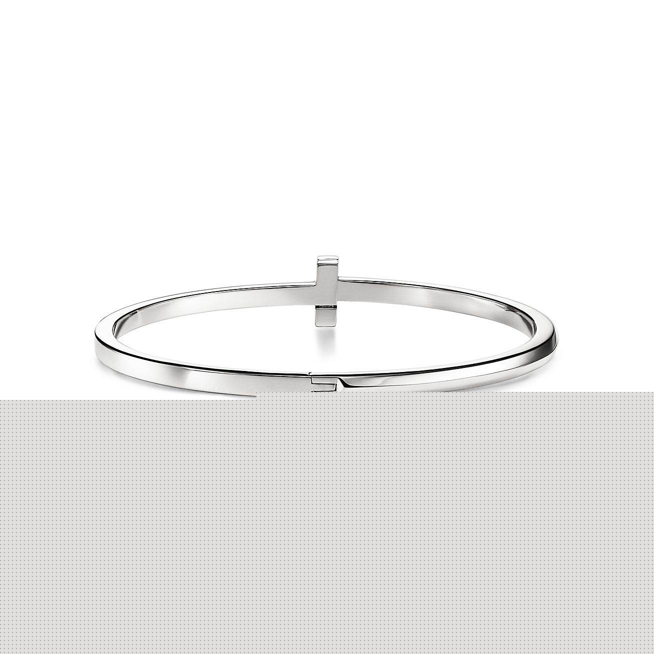 T*f*ny t t1 hinged bangle in white gold, narrow