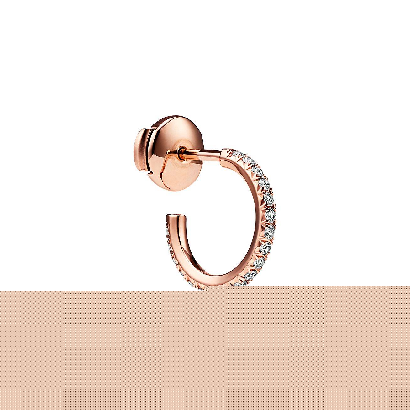 T*f*ny metro hoop earrings in rose gold with diamonds, small