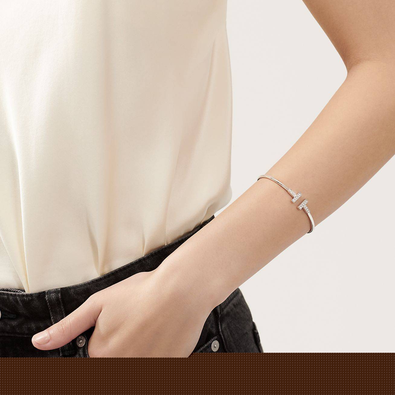 T*f*ny t diamond wire bracelet in 18k white gold