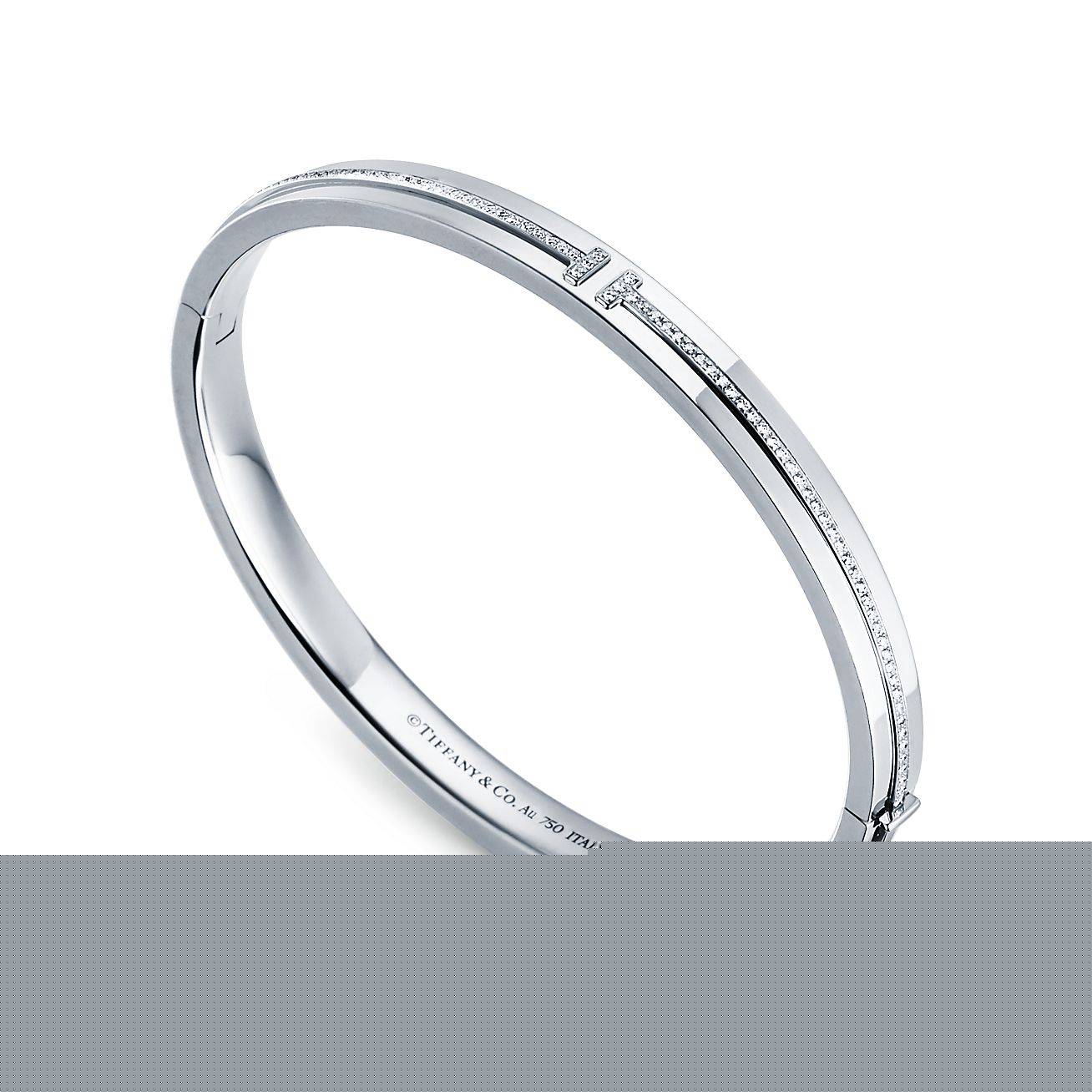 T*f*ny t diamond hinged bangle in 18k white gold