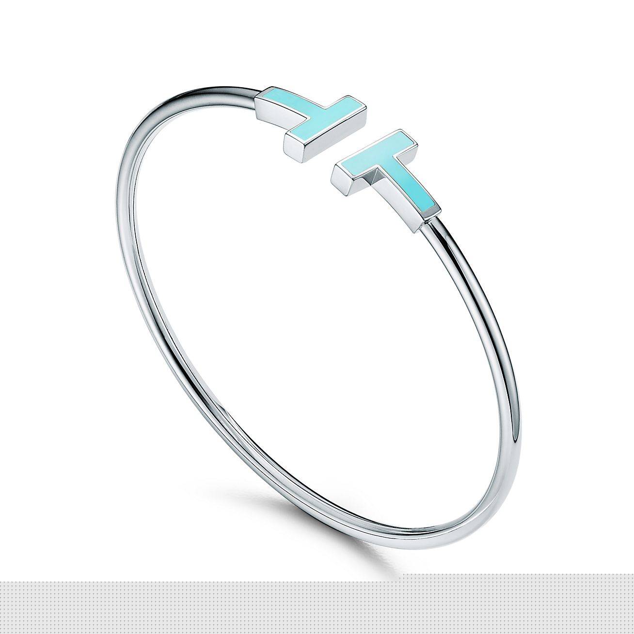 T*f*ny t turquoise wire bracelet in 18k white gold