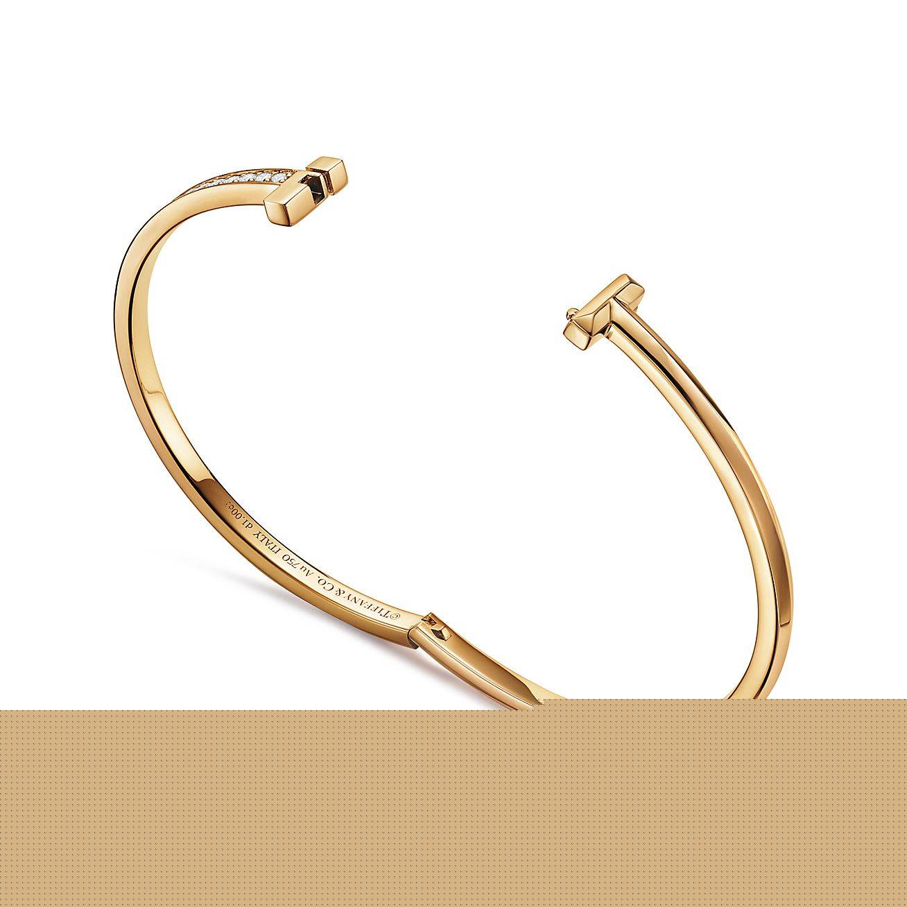 T*f*ny t t1 narrow diamond hinged bangle in 18k gold