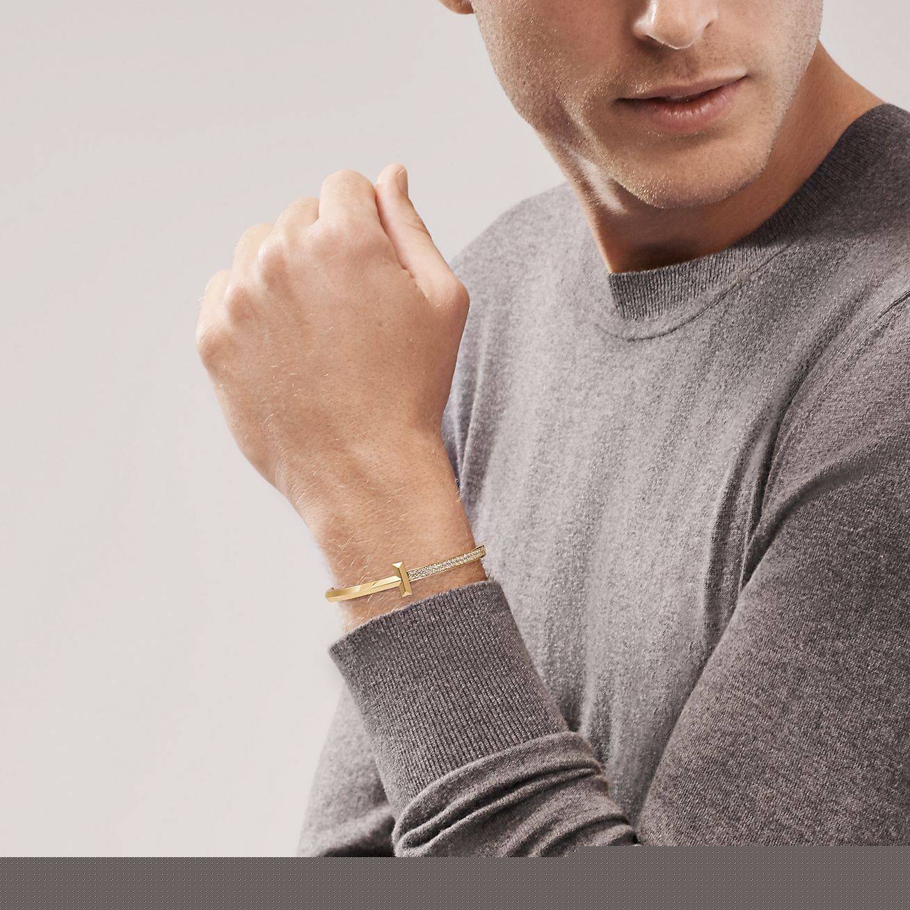 T*f*ny t t1 narrow diamond hinged bangle in 18k gold