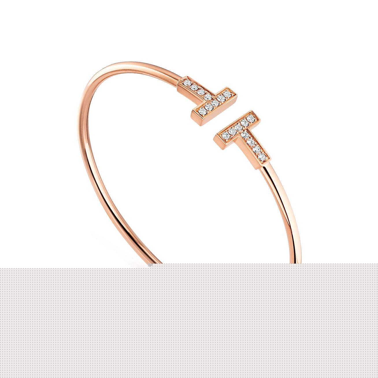 T*f*ny t wire bracelet in rose gold with diamonds