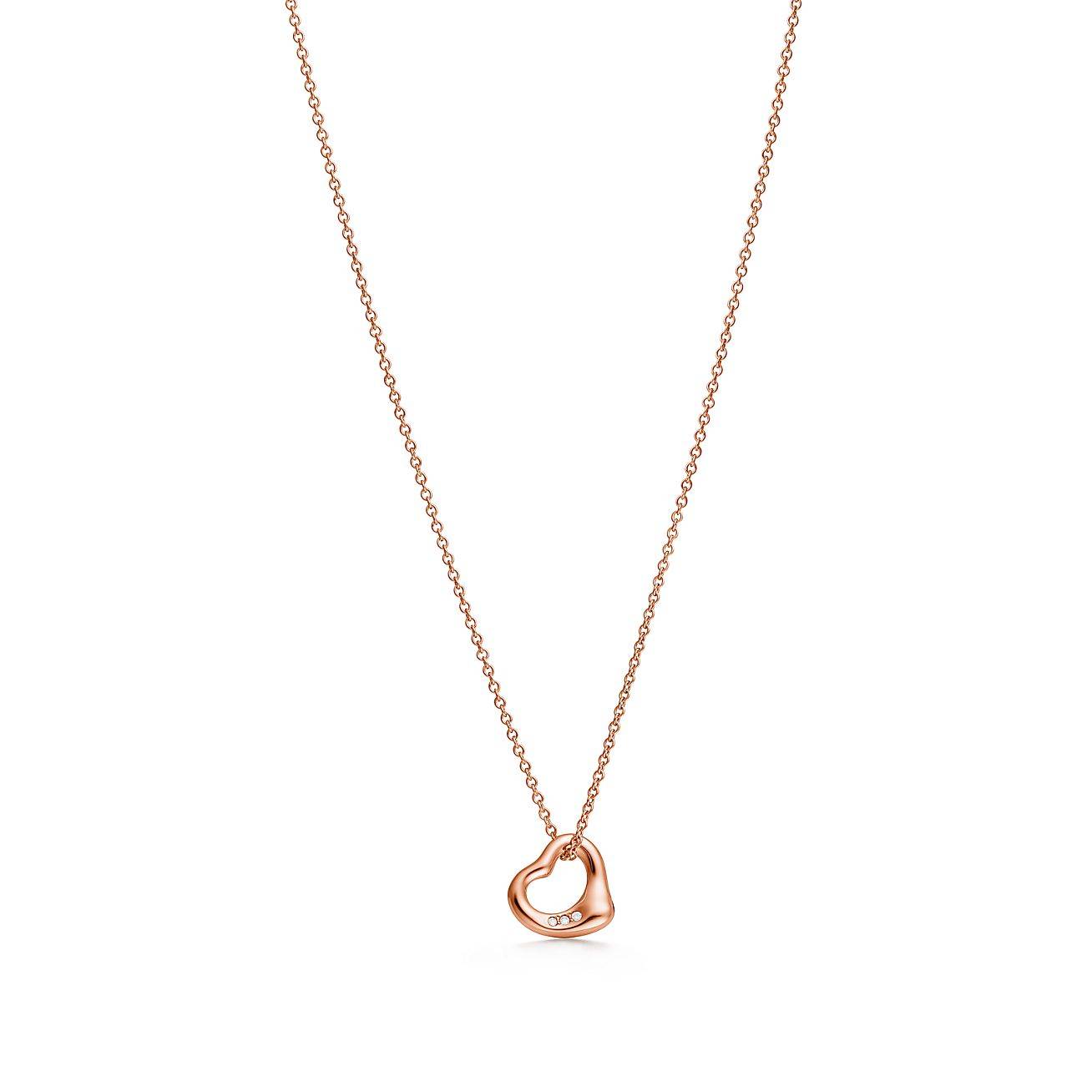 T*f*ny elsa peretti® open heart pendant in 18k rose gold with diamonds