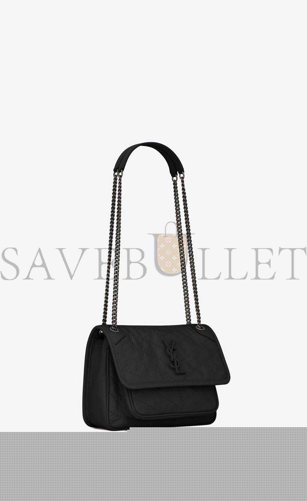 YSL NIKI BABY CHAIN BAG IN CRINKLED VINTAGE LEATHER 6331600EN041000 (21*16*7.5cm)